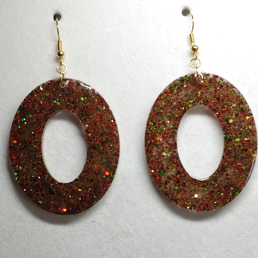 Earrings Red, Green and Gold Glitter